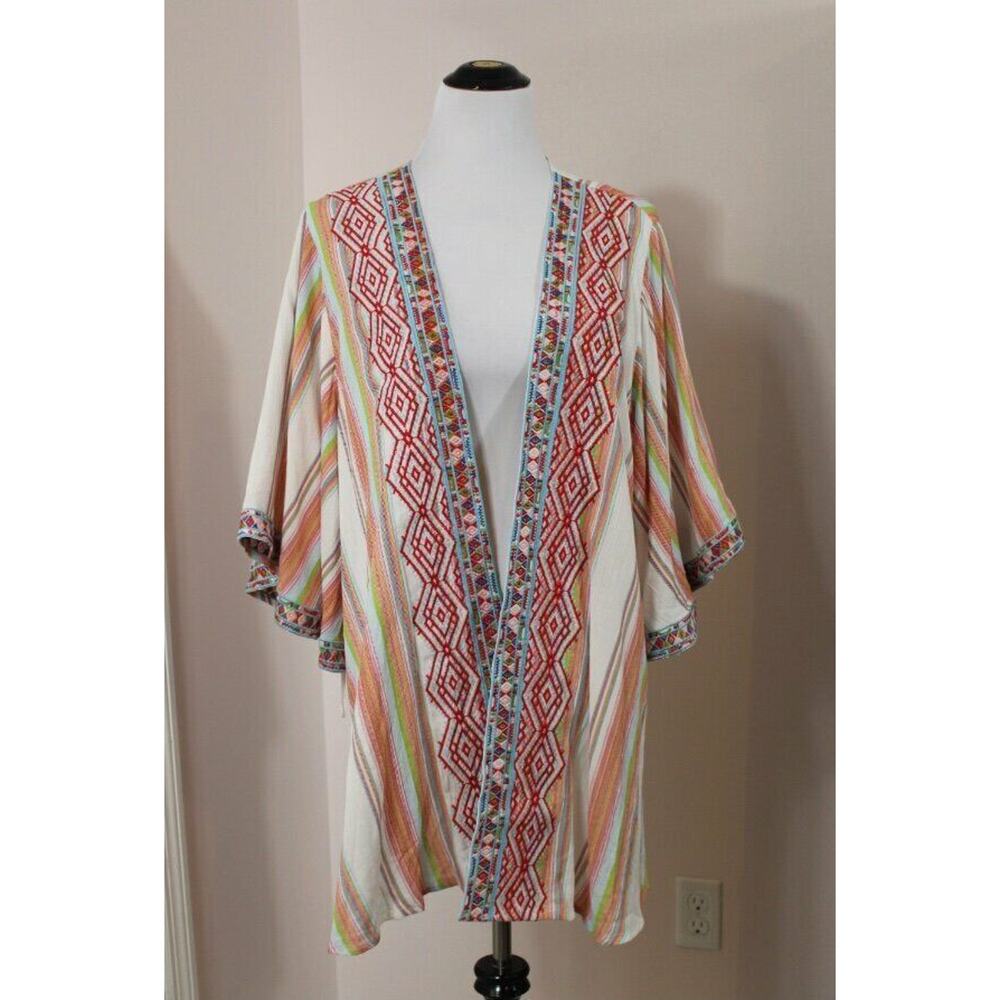 SAVANNA JANE Sz S Small Embroidered Open Cardigan Cover Up Kimono Jacket NWT